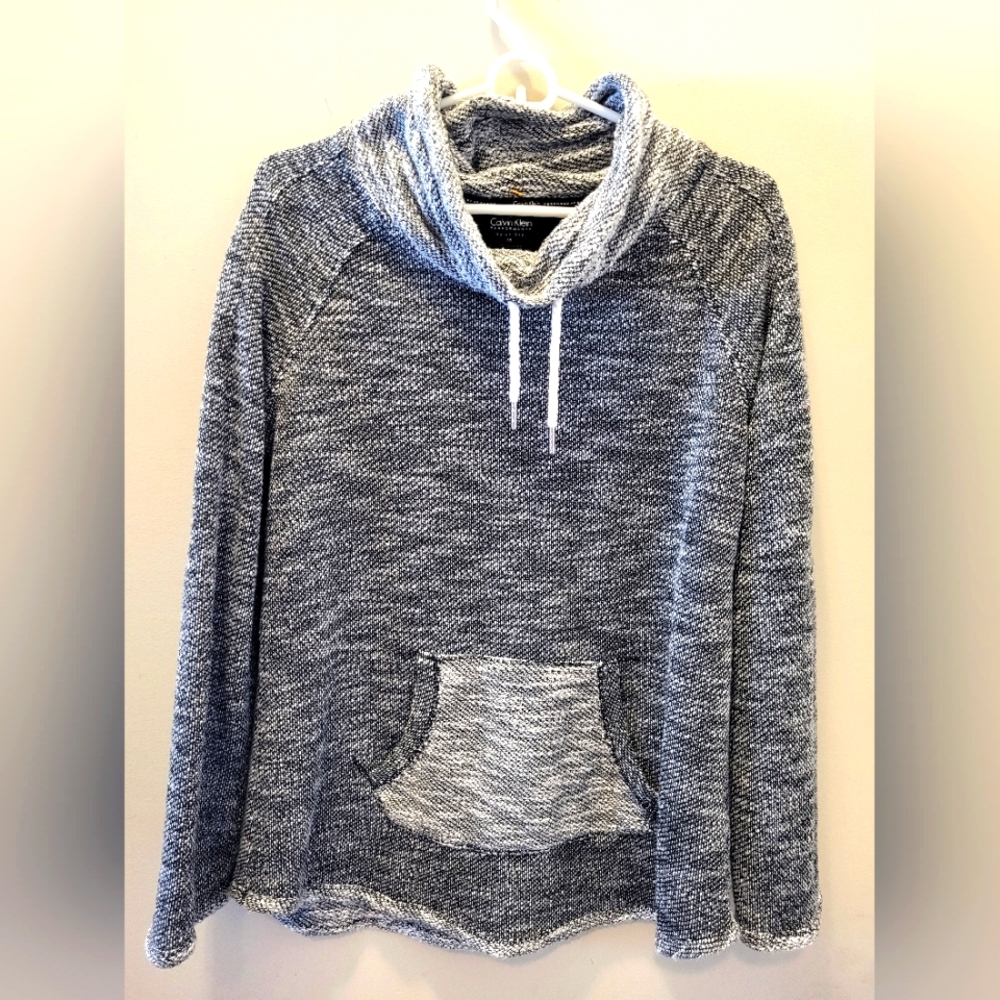 Calvin Klein Women's Performance Gray Quick Dry Cowl Neck Kangaroo Pocket Medium